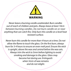 Candle Shack 50mm Clear Candle Safety Label (w/ Black Text)